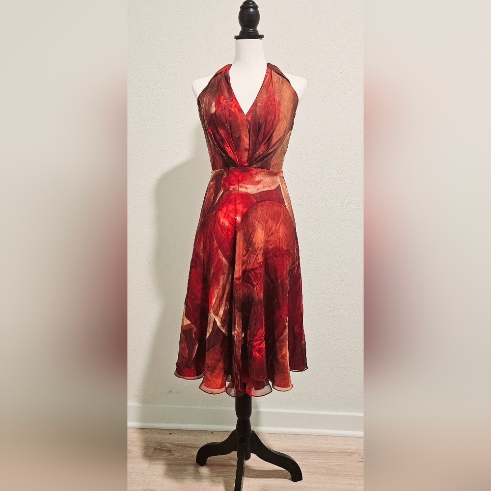 CARMEN MARCO VALVO Satin and Chiffon Halter Dress SIZE 4